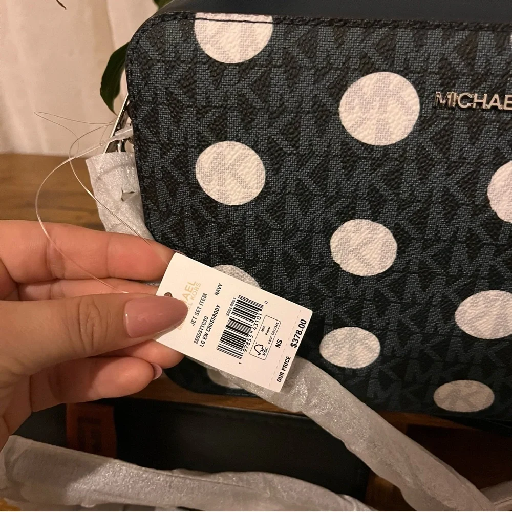 NWTs Michael Kors Navy and White Polka Dot Crossbody Bag - Picture 7 of 11